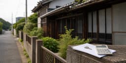 解体費用の支払い方法をイメージした空き家と書類・電卓の写真