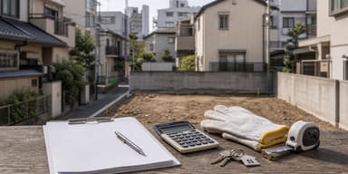 東京の密集した住宅街にある古い空き家の解体をイメージした写真