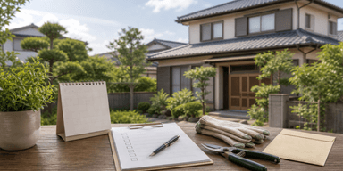空き家管理費用は年間いくら?自己管理と委託を比較して考えるの内容を表す空き家と資料のメインビジュアル