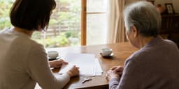 高齢の親と向き合い、実家の書類を確認する子世代の様子