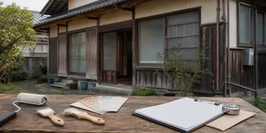 古い一戸建て住宅と工事見積書・売却資料を並べた空き家売却比較イメージ