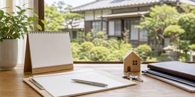 相続登記の申請書類と不動産登記をイメージした写真