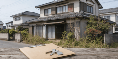 築古の空き家が売れない理由と次の選択肢|買取・解体・管理を比較の内容を表す空き家と資料のメインビジュアル