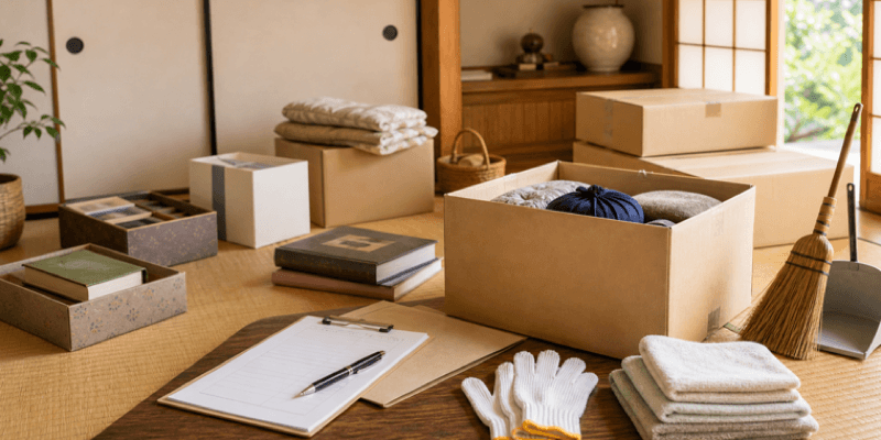 遺品整理の費用相場で失敗しない見積もり注意点|家じまい前の確認リストの内容を表す空き家と資料のメインビジュアル