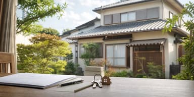 空き家になった実家と鍵や書類をイメージしたメインビジュアル