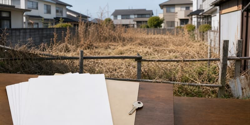相続した土地と登記書類・申請書類をイメージした写真