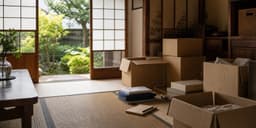 生前整理と家じまいの準備をイメージした畳の部屋と整理箱の写真