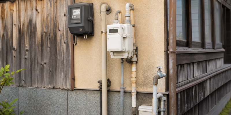 空き家のメーターボックスや水道管をイメージした日本の住宅写真